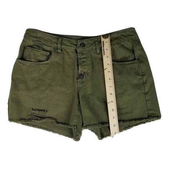 Women's A Loves A Anthropologie Distressed CutOff Denim Shorts Sz28 Olive Green - Picture 2 of 11